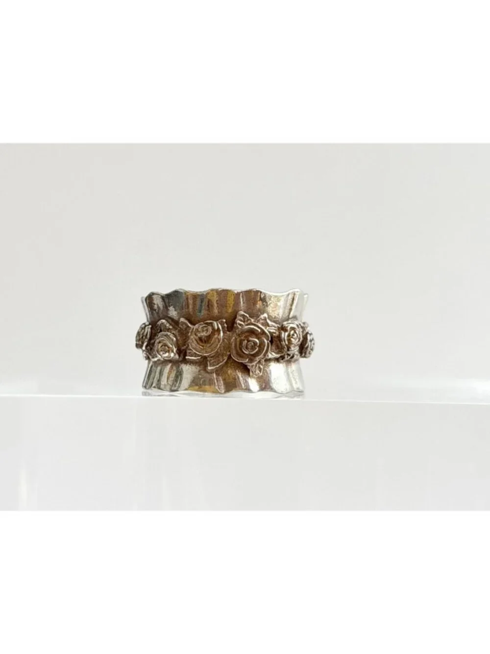 Regina Lane Rosebud Floral Lined Sterling Silver 925 Vintage Ring - sz 6.75